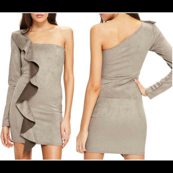 Missguided Dresses & Skirts - Missguided Taupe Suede one shoulder mini dress 6